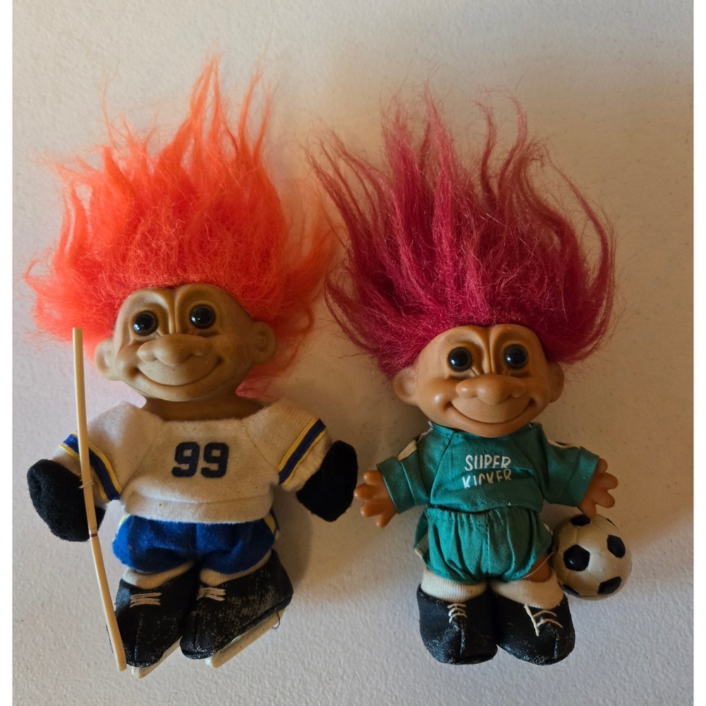 Vintage Russ Troll Doll Lot Hockey Soccer Sports Orange Pink‎ Hair 90s